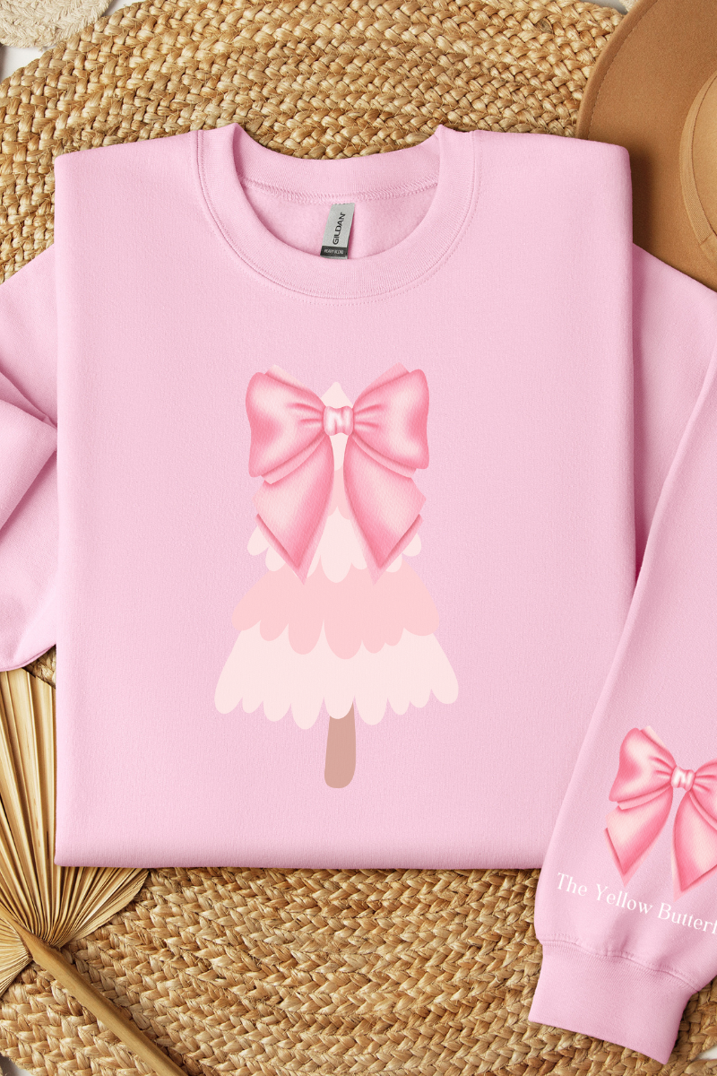 🎀 Coquette Pink Christmas Tree Sweatshirt – Soft & Cozy Holiday Style ❄️🎄✨