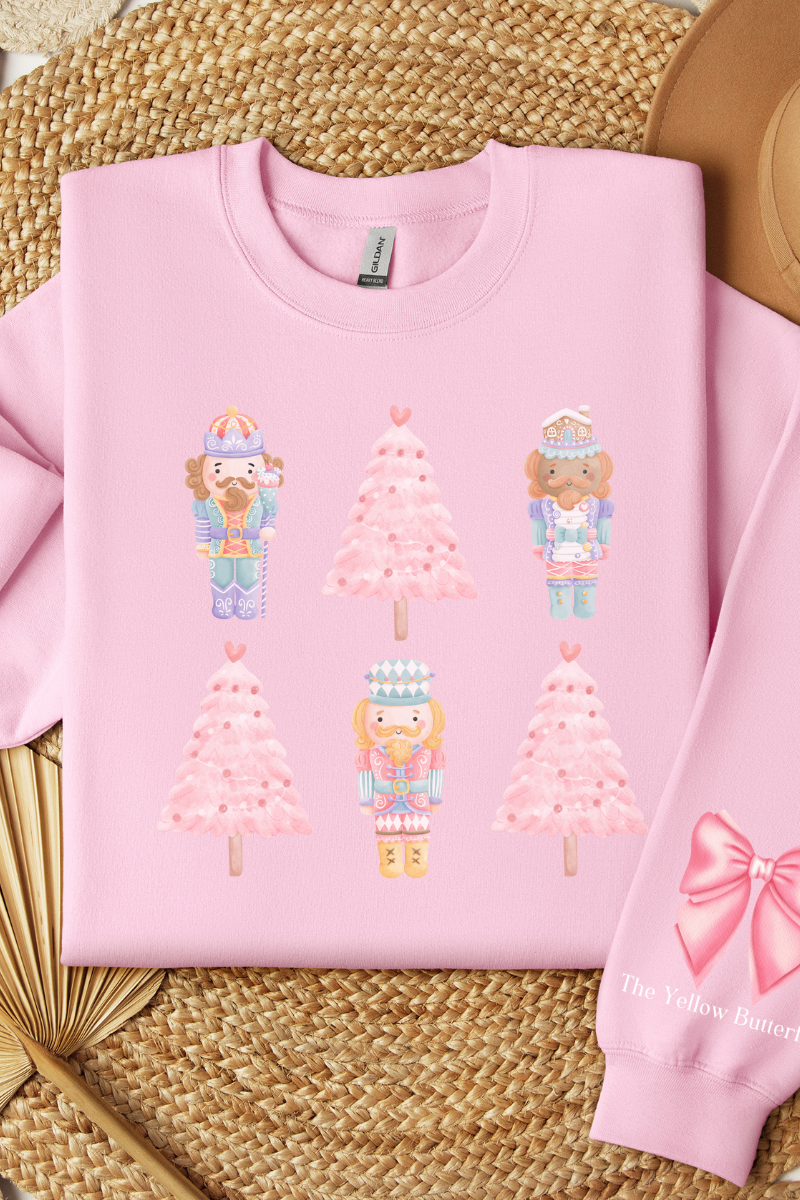 Pink Nutcracker & Coquette Christmas Tree Sweatshirt