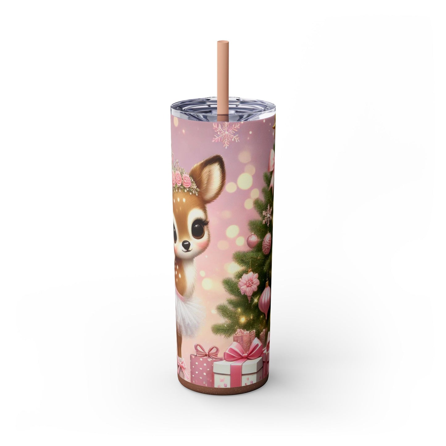 Christmas Coquette Reindeer in Tutu – 20oz Glossy Skinny Tumbler