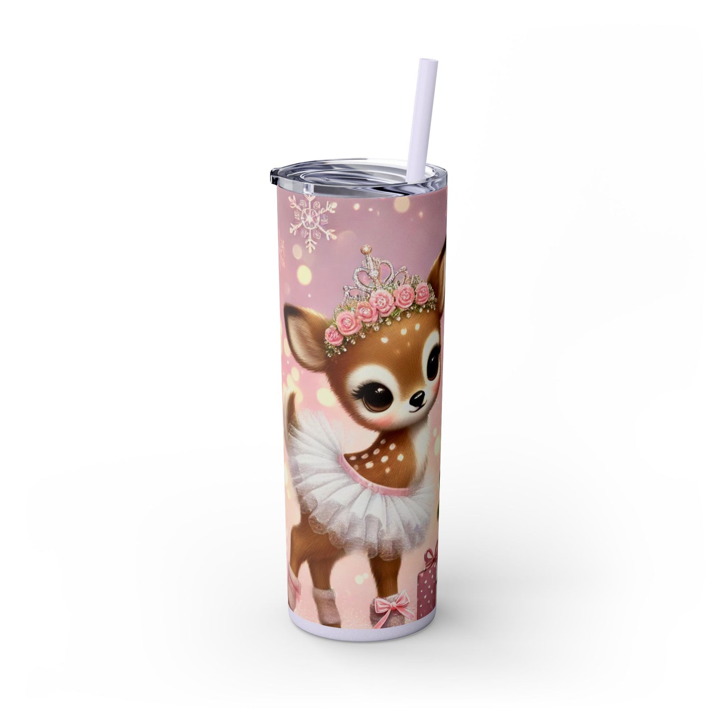 Christmas Coquette Reindeer in Tutu – 20oz Glossy Skinny Tumbler