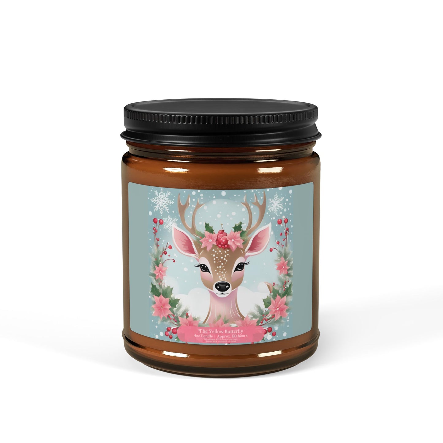 Whimsical Christmas Reindeer Soy Candle | 4oz & 9oz Amber Jar | The Yellow Butterfly Holiday Collection