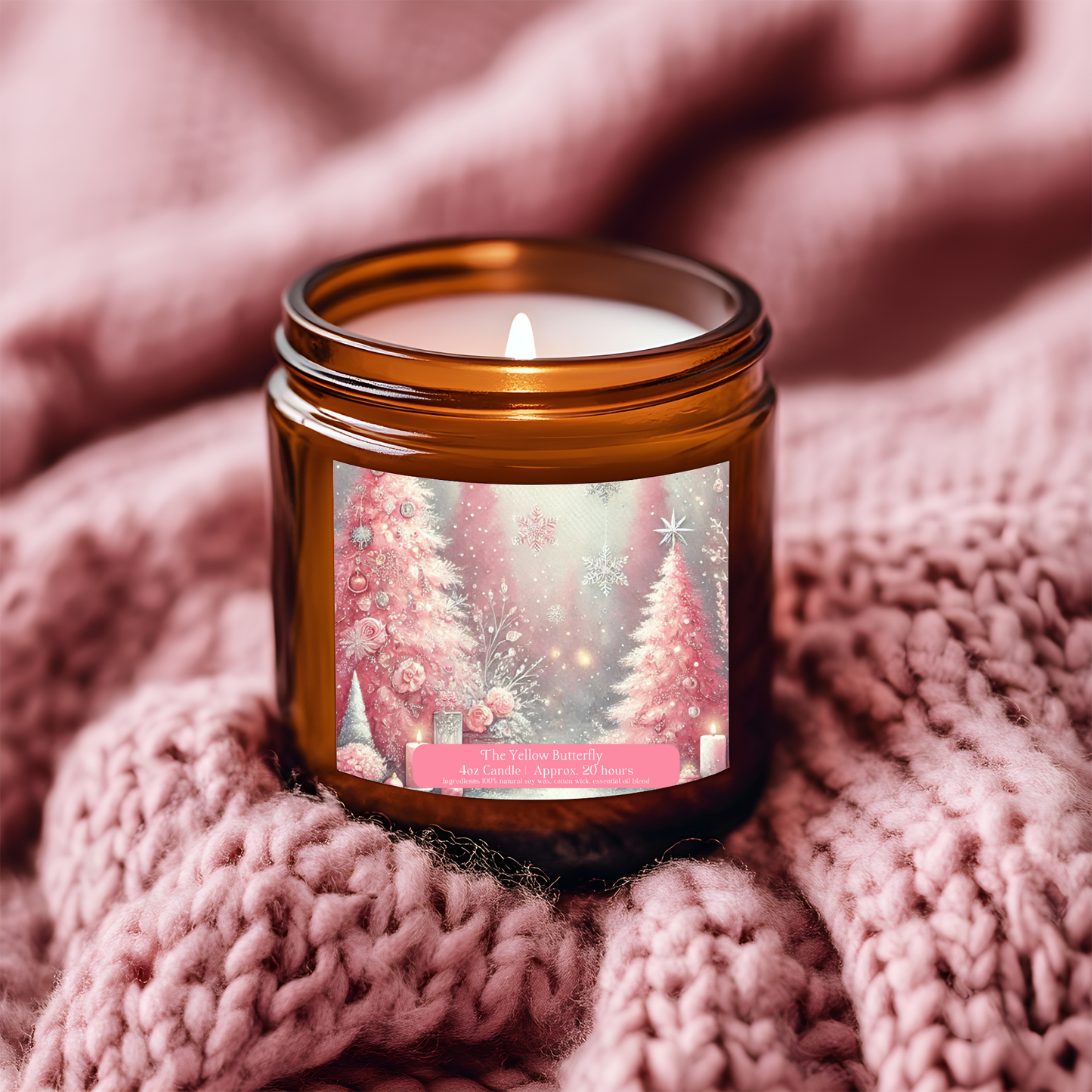 Pink Christmas Wonderland Scented Candle – Natural Soy Wax | Available in 4oz & 9oz | Six Festive Scents by The Yellow Butterfly