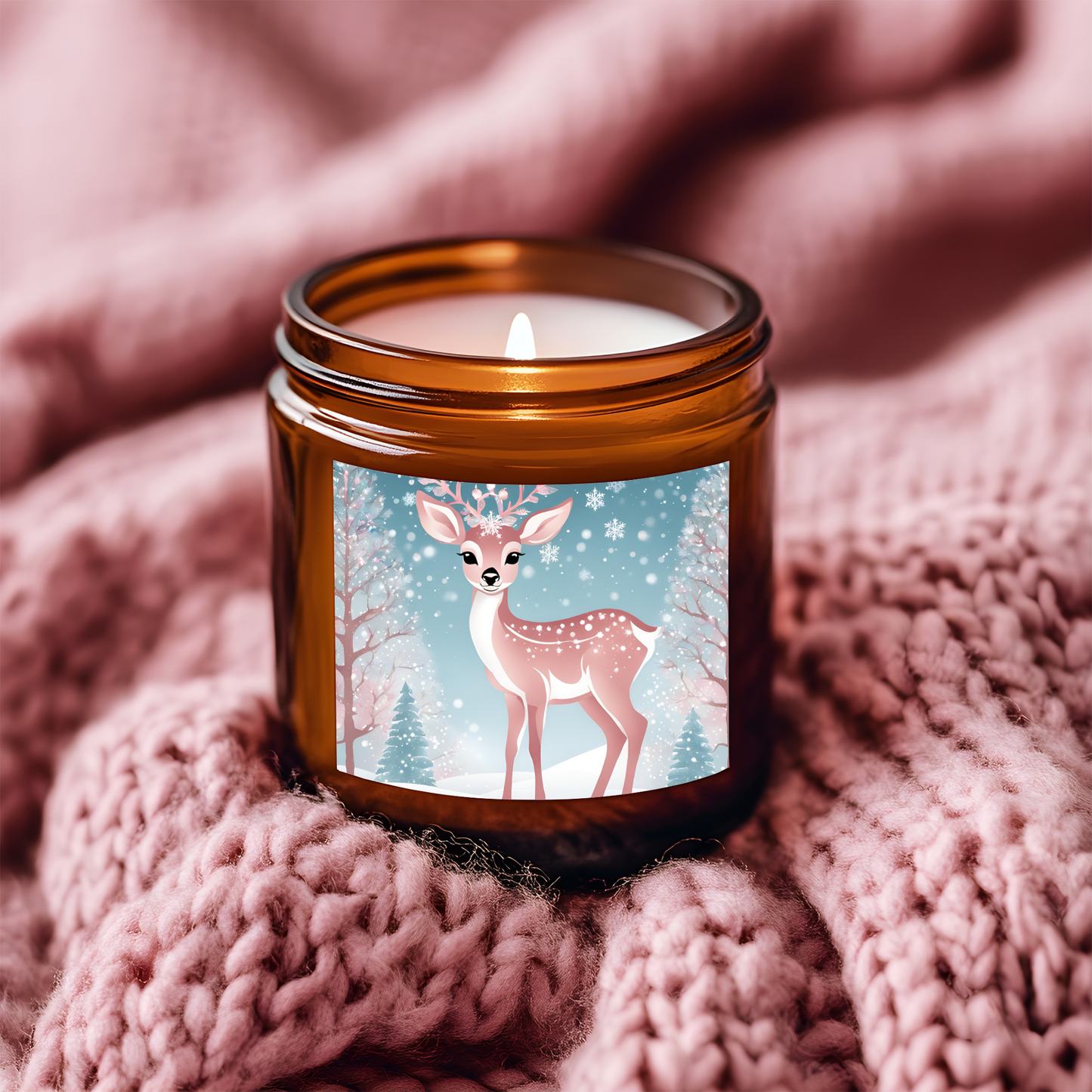 Winter  Reindeer Soy Candle | Available in 4oz & 9oz | (Multi-Size, Amber Jar) by The Yellow Butterfly