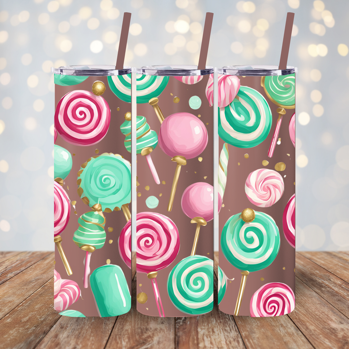 ✨ Sweet Lollipop Wonderland – 20oz Matte Skinny Tumbler  Dusty Rose, Dusty Blue, Sea Glass