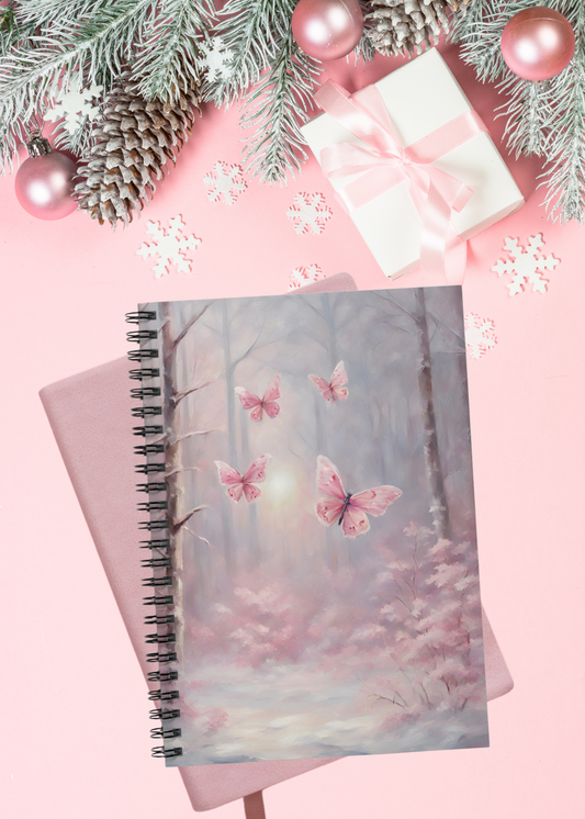 Pink Winter Butterflies Notebook - Rule Lined