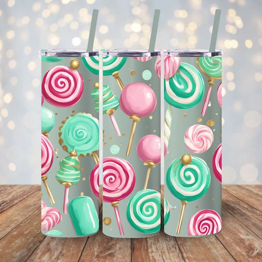 ✨ Sweet Lollipop Wonderland – 20oz Matte Skinny Tumbler  Dusty Rose, Dusty Blue, Sea Glass