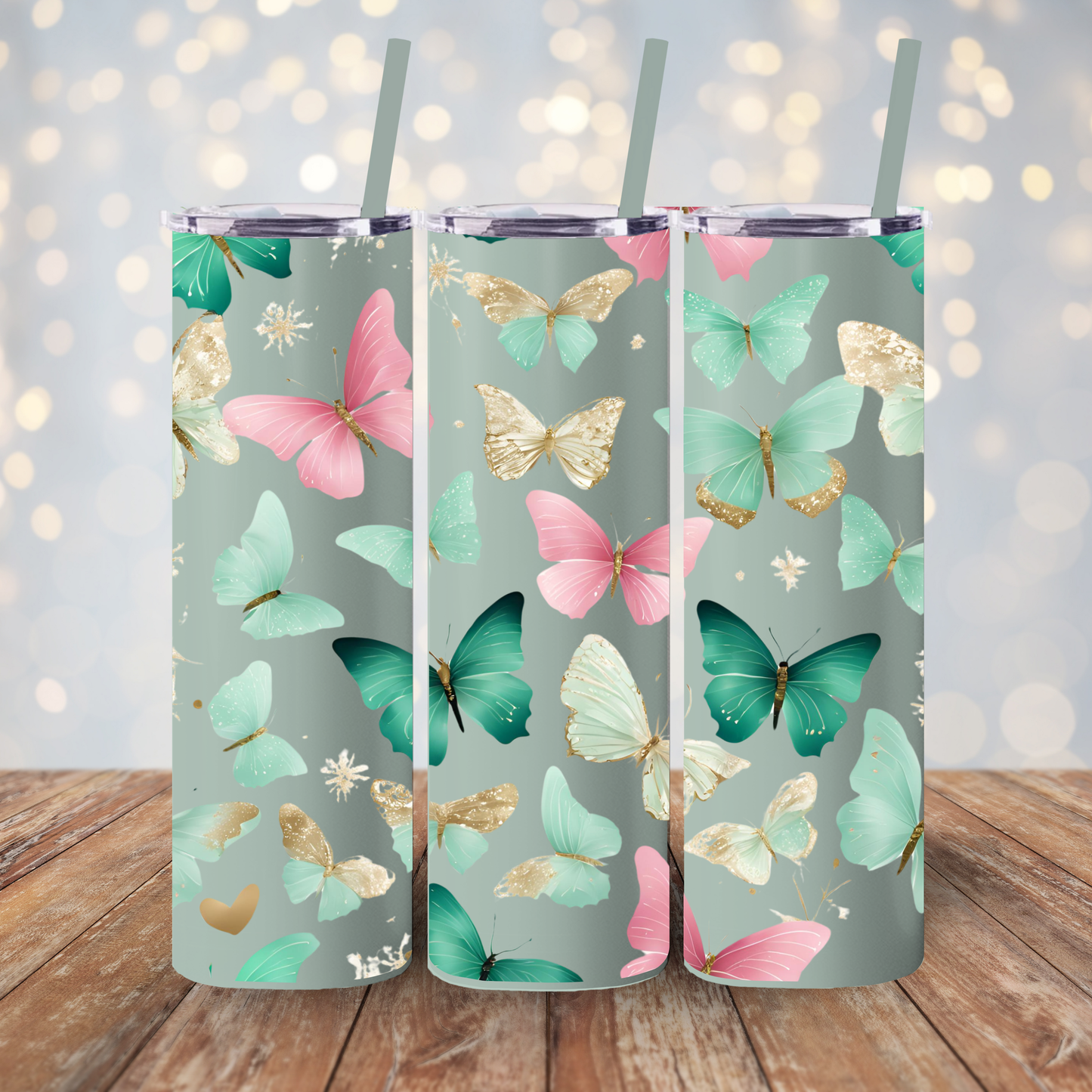 Butterfly Dreams Skinny Tumbler – 20oz Matte Skinny Tumbler  Dusty Rose, Dusty Blue, Sea Glass