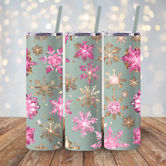 Frosty Snowflake Skinny Tumbler – 20oz Matte Skinny Tumbler  Dusty Rose, Dusty Blue, Sea Glass