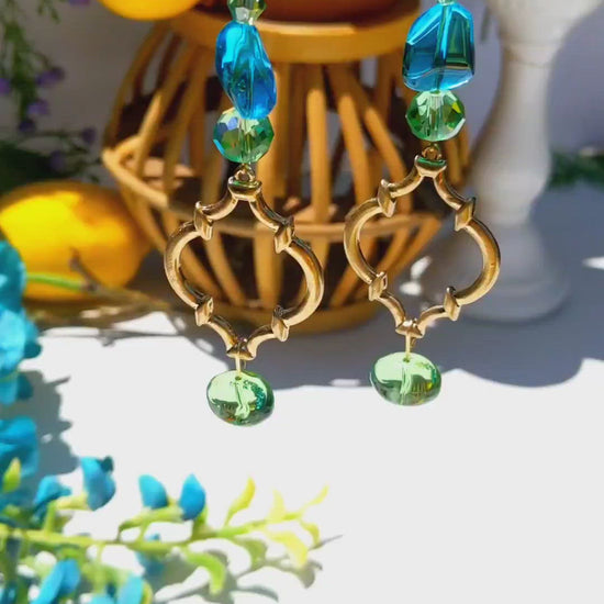 Aqua Gold Drop Earrings 