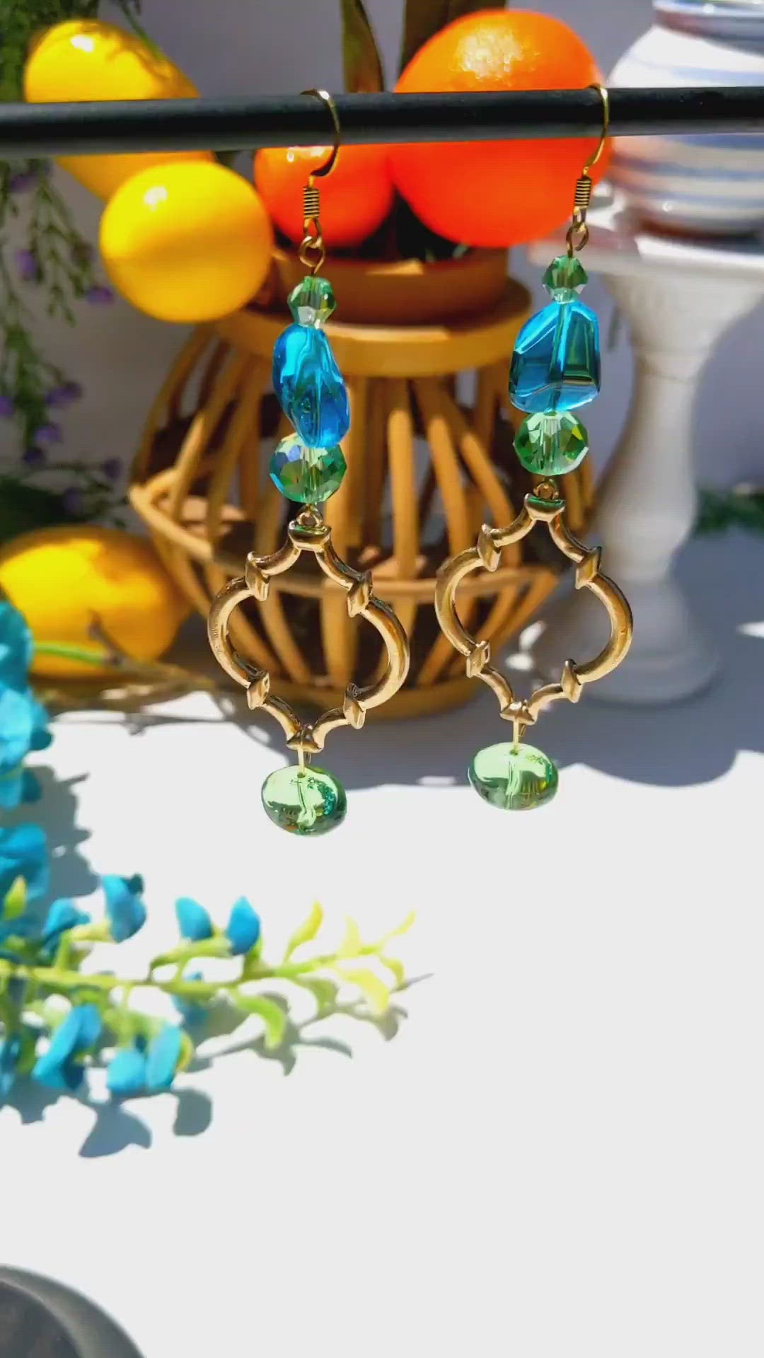 Aqua Gold Drop Earrings 